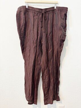 Peter Nygard Pants Size 2X Plus Linen Blend Crinkle Wide Leg Coastal Grandma